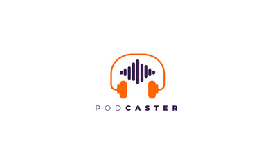 Podcast or Sound wave Logo design using Microphone and Headphone icon