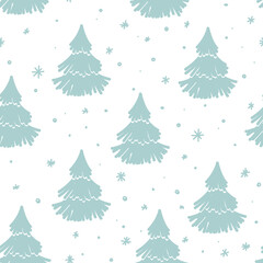 Seamless Christmas pattern with hand drawn Christmas trees. Winter fir tree background. Vector illustration