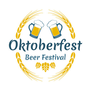 Oktoberfest text background. Beer festival icon, logo or label. October fest vintage design. Beer party banner template. Vector illustration.