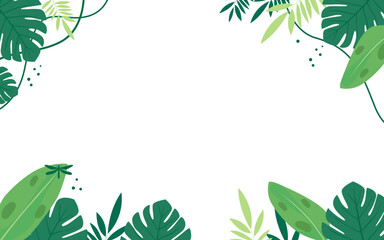 Flat tropical leaves background isolated white background