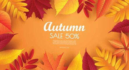 Autumn background with leaves. Vector illustration template.