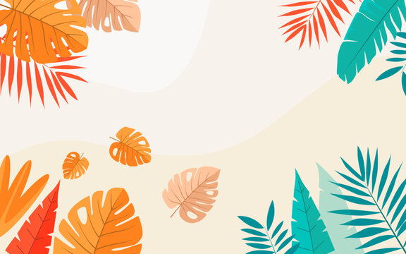 Flat tropical leaves background isolated