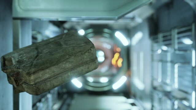 old fuel canister floating in internation space station