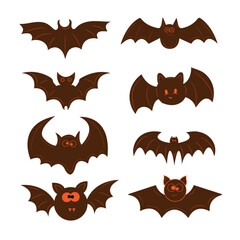 Bat. Halloween with black bats on white background. Halloween decorations concept . Bat set illustration.