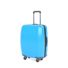 Blue suitcase isolated on a white background. 3d rendering illustration