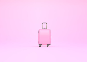 Travel suitcase on a pink background with copy space. Front view. 3d rendering illustration