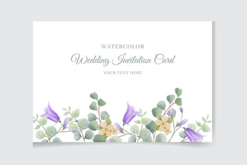 Watercolor vector set wedding invitation card template design with green eucalyptus leaves and flowers.