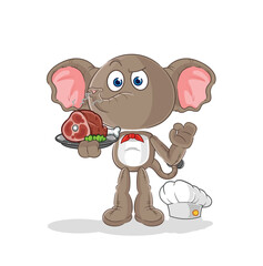 elephant chef with meat mascot. cartoon vector