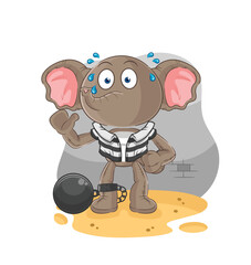 elephant criminal in jail. cartoon character