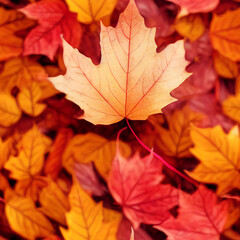 Naklejka na ściany i meble Autumn leaves in red, orange and yellow, digital art