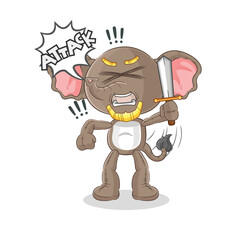 elephant knights attack with sword. cartoon mascot vector