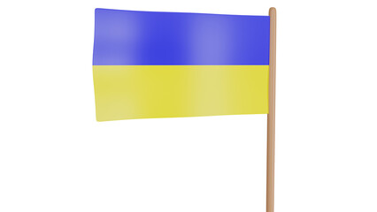 render. flag of ukraine on a stick with a transparent background