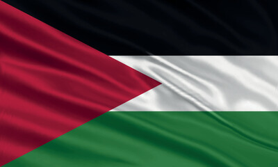 Palestine flag design. Waving Palestinian flag made of satin or silk fabric. Vector Illustration.