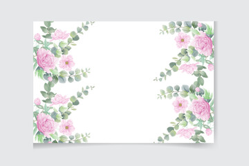 Watercolor vector card template design with eucalyptus leaves and flowers background.
