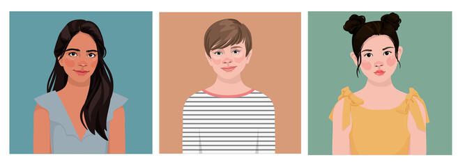 young girls  teenagers.  Avatar for a social network.  fashion illustration isolated on background. Portrait