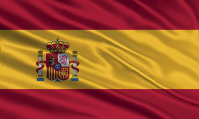 Fototapeta premium Spain flag design. Waving Spanish flag made of satin or silk fabric. Vector Illustration.