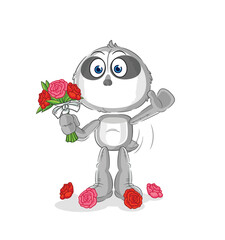 sloth with bouquet mascot. cartoon vector