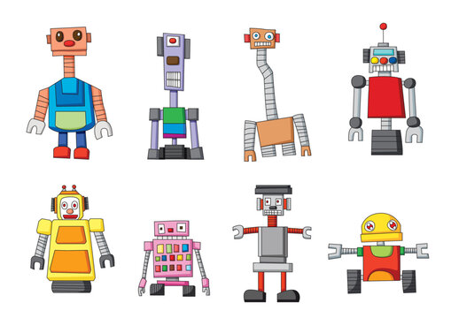 robot character design monster creative isolated and toy colorful cute illustration vector
