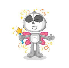 sloth fairy with wings and stick. cartoon mascot vector