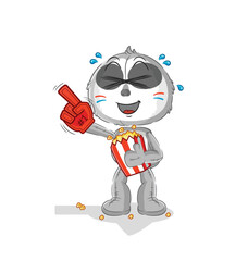 sloth fan with popcorn illustration. character vector
