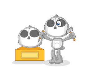 sloth sculptor character. cartoon mascot vector