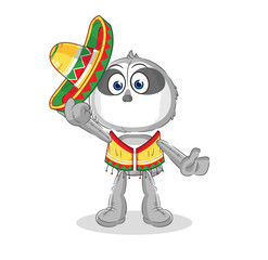 sloth Mexican culture and flag. cartoon mascot vector