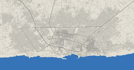 Mogadishu vector map. Detailed map of Mogadishu city administrative area. Cityscape panorama illustration. Road map with highways, streets, rivers.