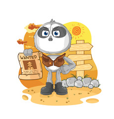 sloth cowboy with wanted paper. cartoon mascot vector