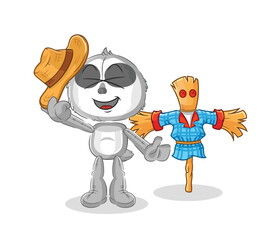 sloth with scarecrows cartoon character vector