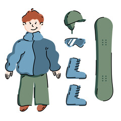Board boy with snowboard equipment.
