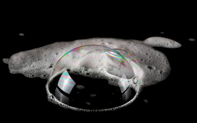 Foam, bubble isolated on black, with clipping path, texture and background 