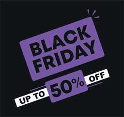 50% off. Vector illustration Black Friday. Promo, offer, sale for retail, store