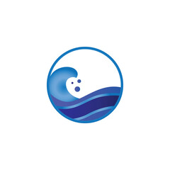 Circle ocean wave logo template isolated