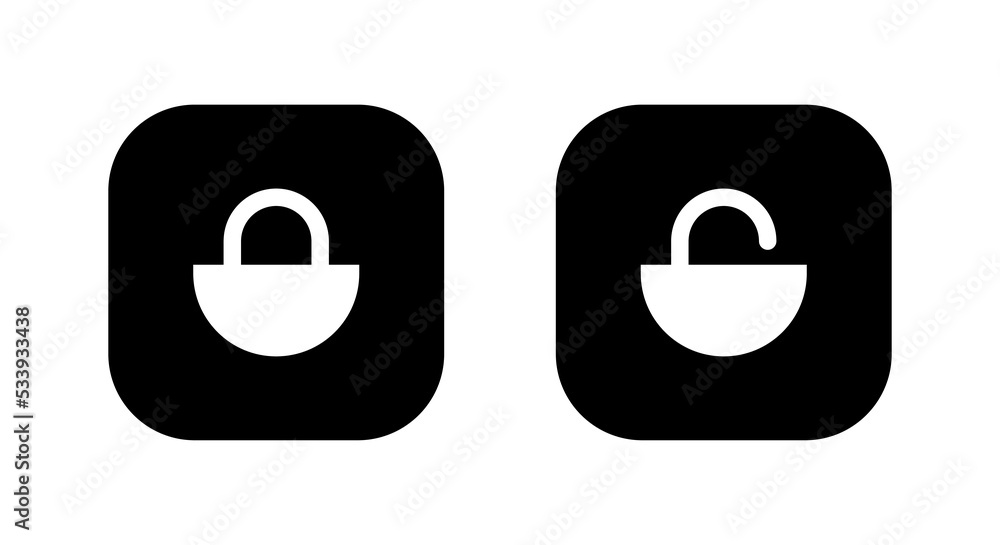 Poster lock and unlock padlock button icon vector isolated on square background