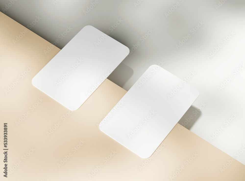 Poster 3d blank business cards with soft shadow. mockup scene. template for branding identity. 3d rendering