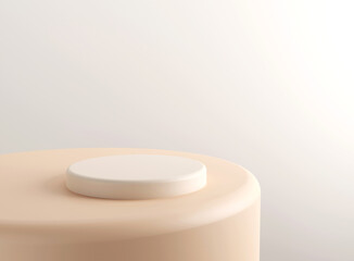 Empty cylinder podium on minimal background. Abstract minimal scene with geometrical forms. Design for product presentation. 3D rendering.