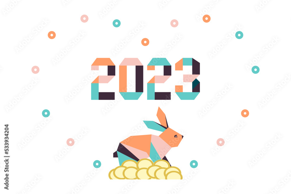 Wall mural new year rabbit symbol 2023 chinese zodiac origami