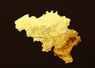 Belgium Map Golden metal Color Height map Background 3d illustration