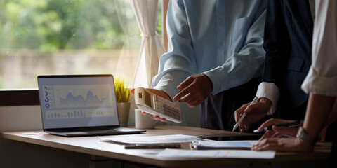 Group of Businessman and Accountant checking data document for investigation of corruption account....