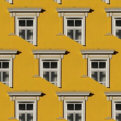 Fototapeta na wymiar vivid yellow pointed house in Sarajevo Bosnia, with intricate wrought-iron balcony and stylish white window frames