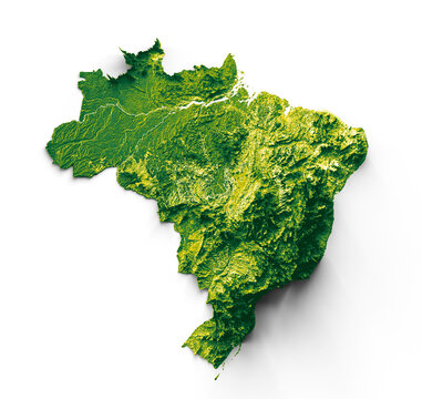 Fototapeta Brazil map with the flag Colors Red and yellow Shaded relief map 3d illustration
