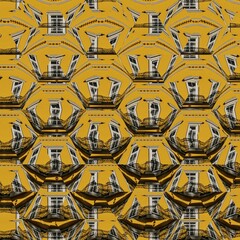 vivid yellow pointed house in Sarajevo Bosnia, with intricate wrought-iron balcony and stylish white window frames