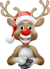 Reindeer in Christmas Santa Hat Cartoon