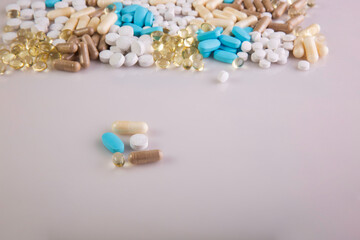 different medicine drugs, pills, tablets. pharmaceutical medicine pills on white background