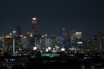 Plakat city skyline at night Bangkok