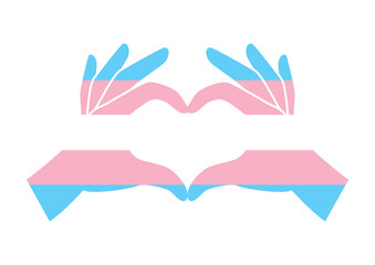 Hand heart love gesture transgender pride flag icon vector. Transgender love hands design element isolated on a white background. Palm of hand in heart shape vector