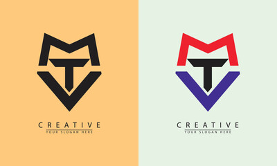 abstract letter t m v logo icon