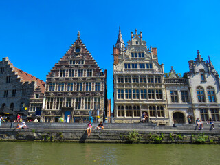Naklejka premium Ghent Belgium buildings near the principal canal 