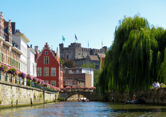 Ghent canal and houses in Belgium 