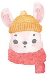 Cute Christmas winter pink beanie hat watercolor hand draw illustration 